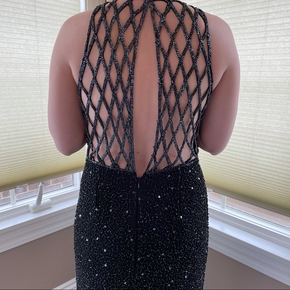 Beaded Sequined Formal Dress 100% Silk Black Floor Length Homecoming Gown 6 - Picture 5 of 14